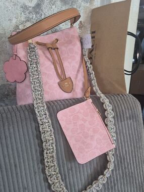 Coach Rowan Pink Signature Bucket Bag and Pouch